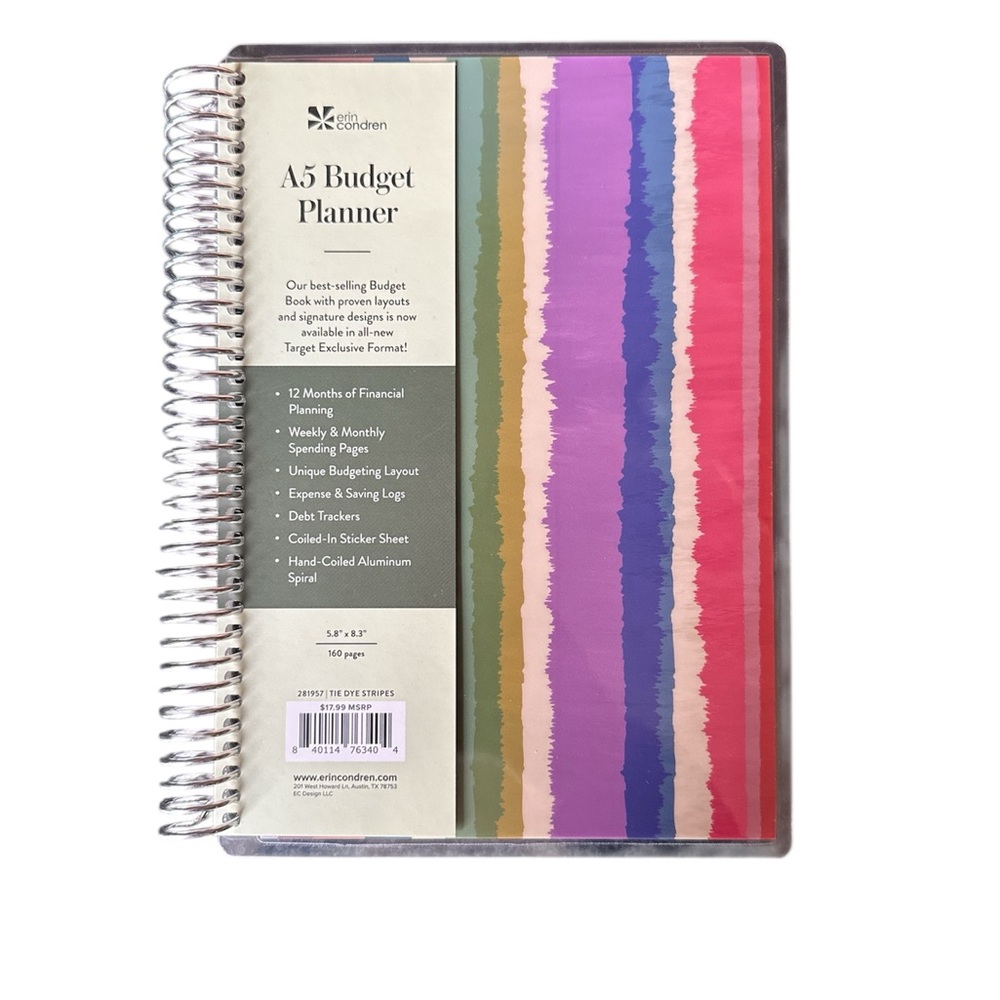 New Erin Condren A5 Undated Budget Planner Tie Dye Stripes